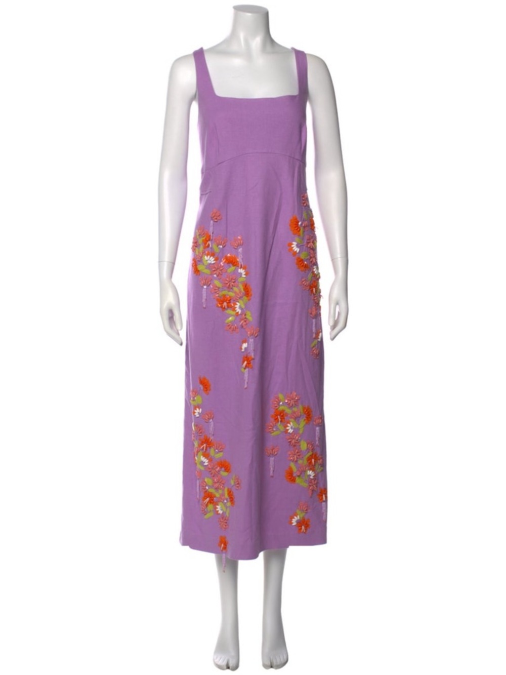 Tanya Taylor Lavender Floral Embroidered Maxi Dress